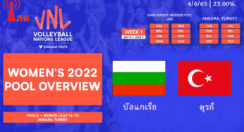 ดูวอลเลย์บอลสด บัลแกเรีย พบ ตุรกี 4 มิ.ย. 65 วอลเลย์บอลหญิงเนชั่นส์ลีก 2022 รอบแรก
